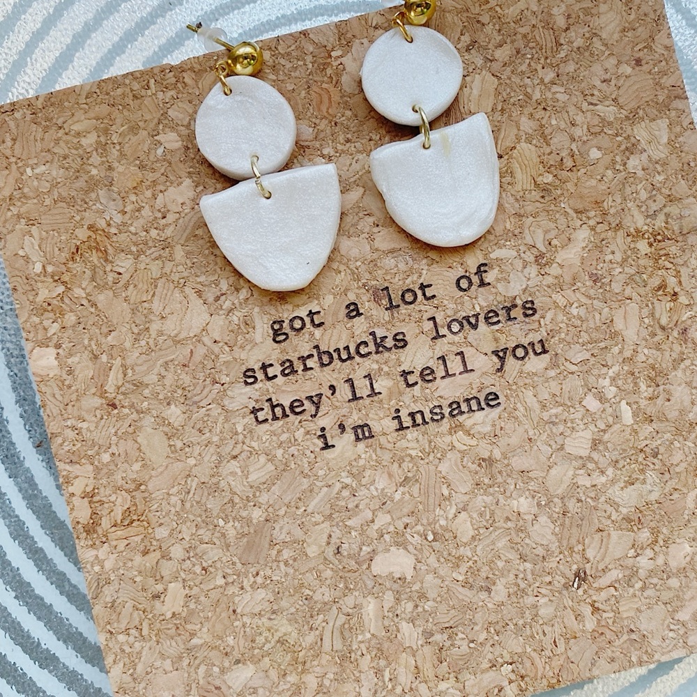 Shimmery pearl white clay drop earrings